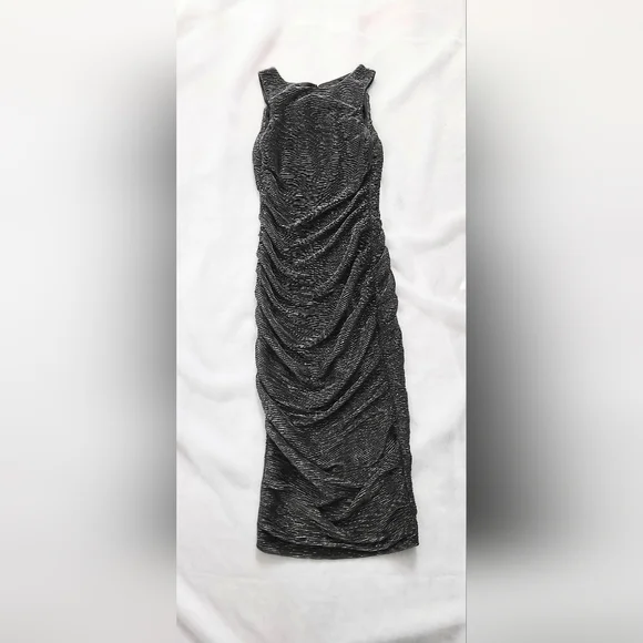 NWOT! Line & Dot Metallic Anthro Charcoal Olivia Mesh Women's Midi-Dress Small - Picture 11 of 17